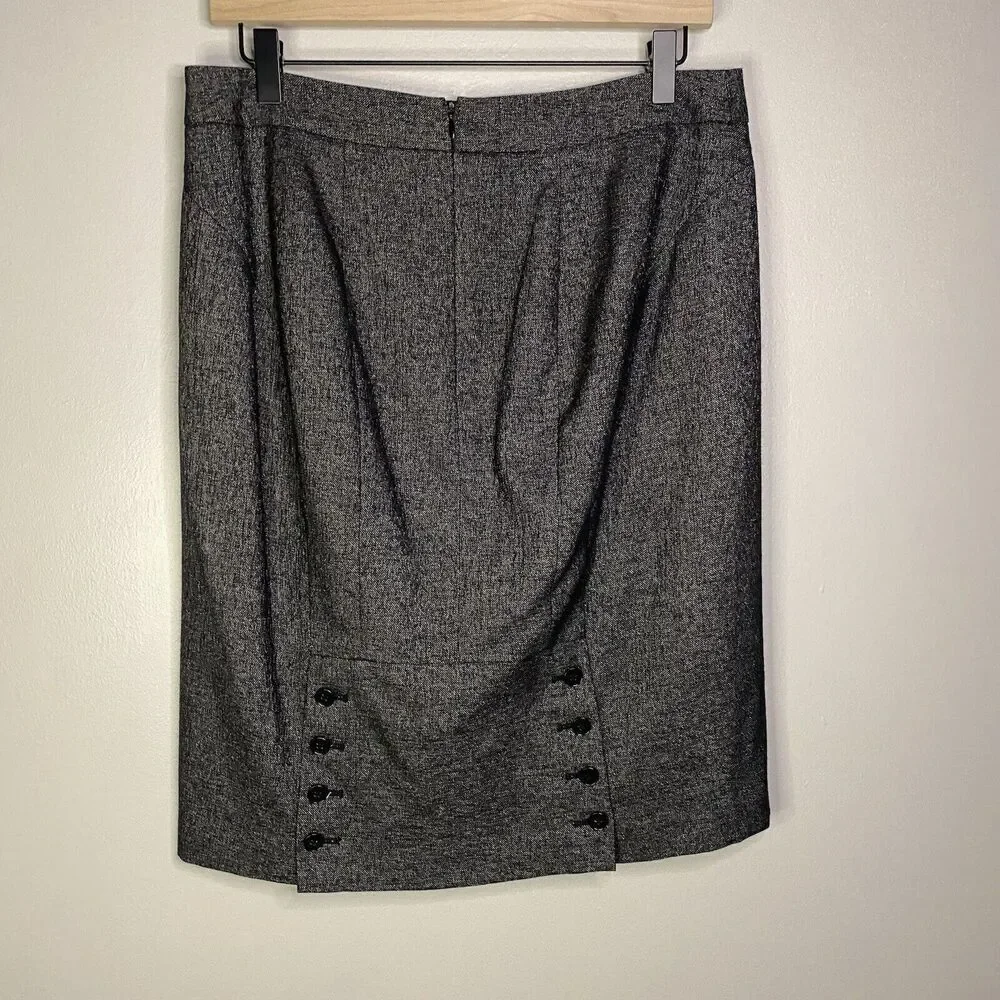 ANN TAYLOR Women Wool Blend Size‎ 10 Pencil Skirt Button Back Black Gray Lined